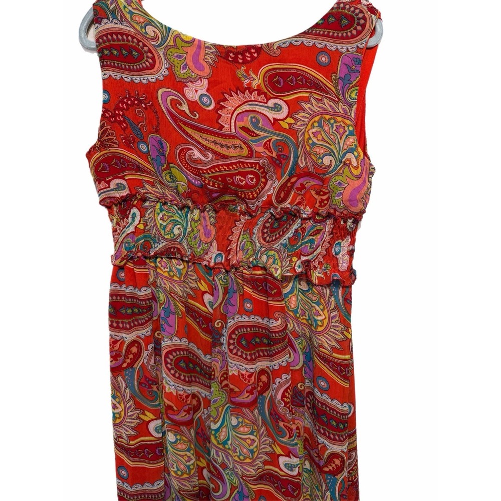 Jessica Taylor 2X Red Paisley Sleeveless Empire Waist V-Neck Midi Dress Plus - Picture 4 of 5
